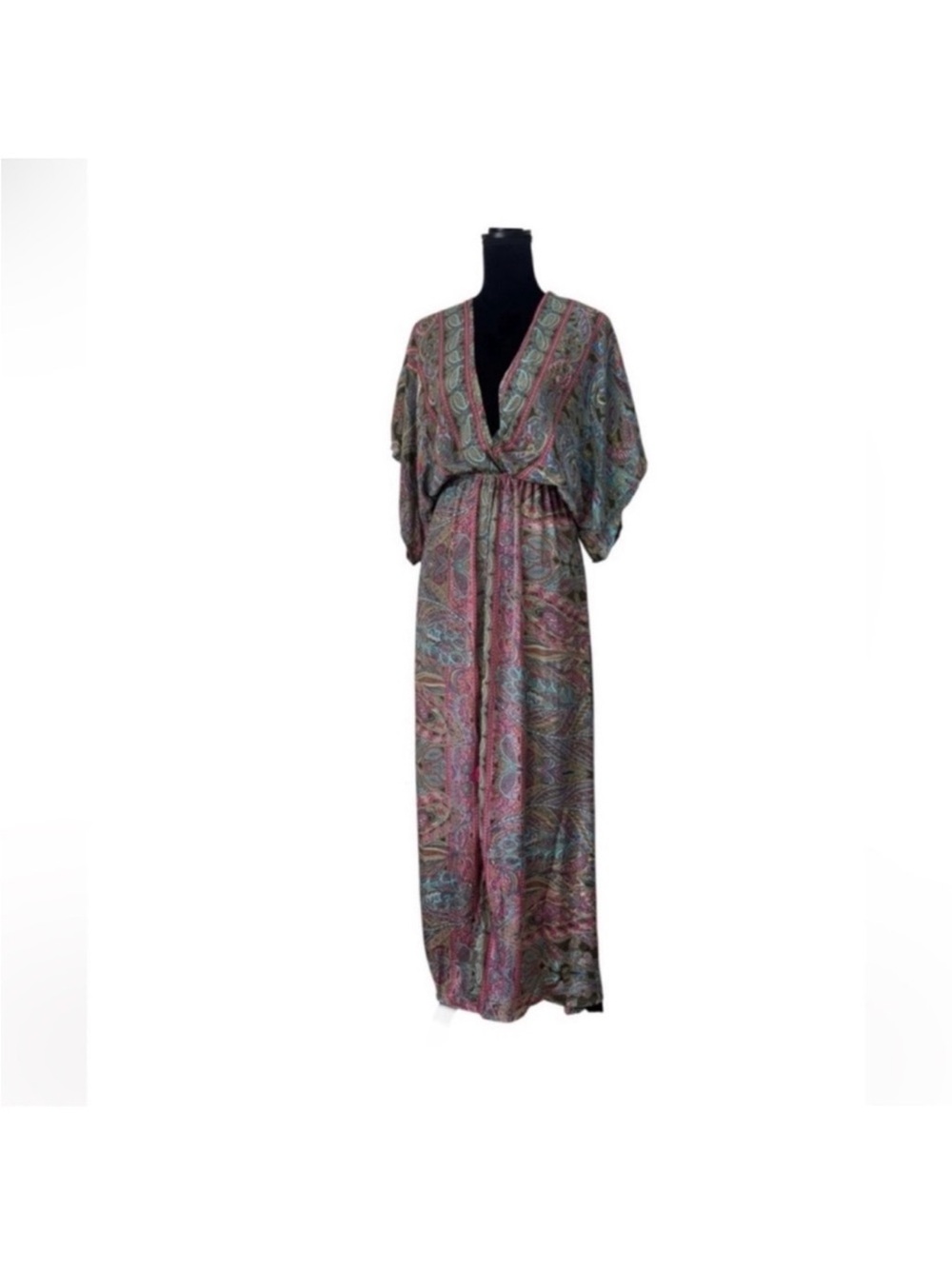 Mumey NWT silky long deep V beach cover up dress kaftan resort wear medium - Picture 2 of 16